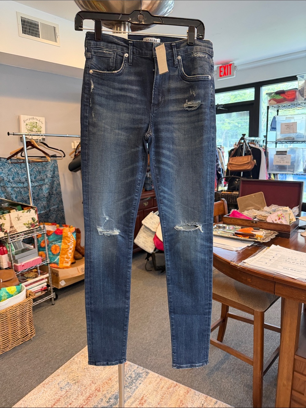 Agolde Women's Skinny Jeans in Dark Indigo with Distressed Knees NWT size 28